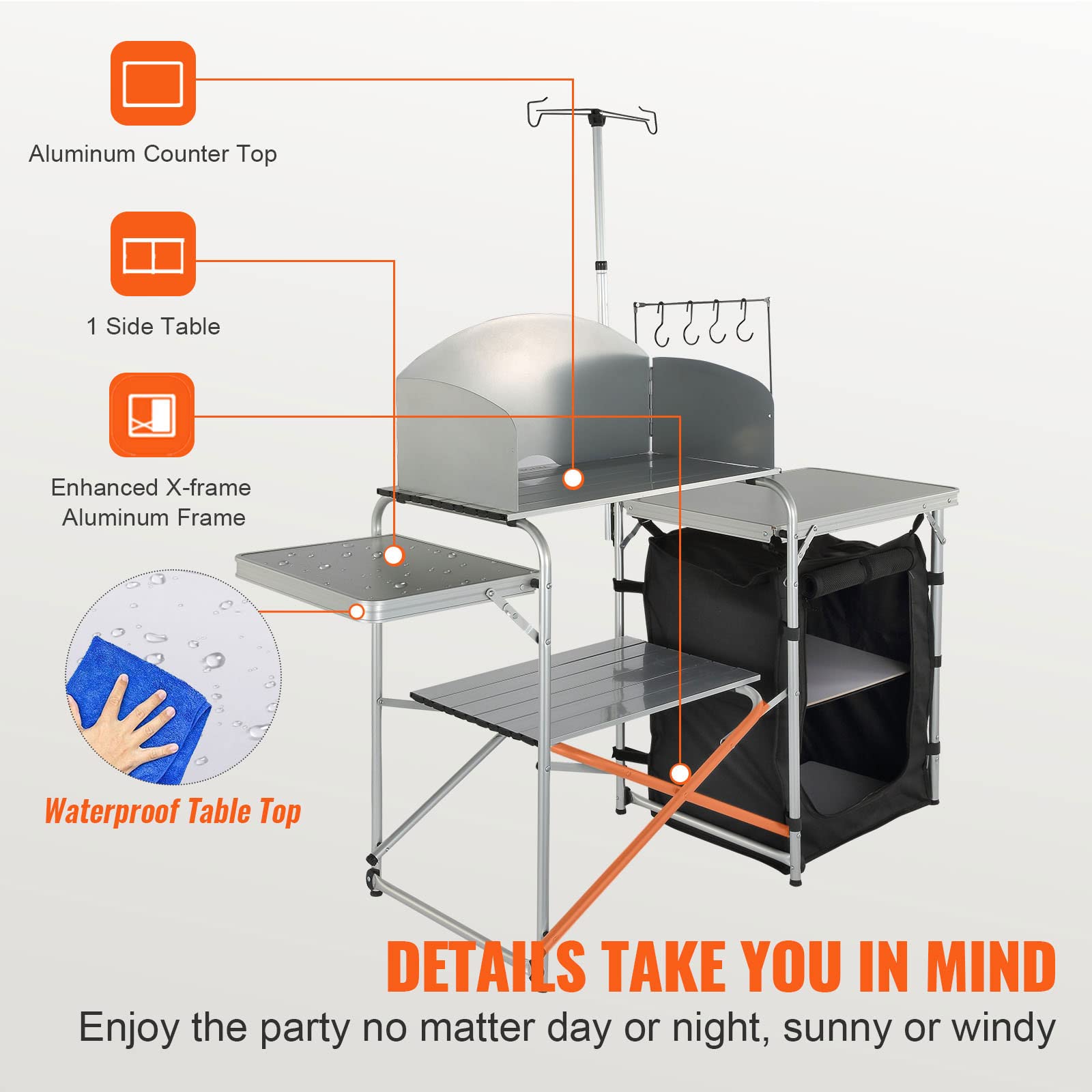 VEVOR camping kitchen table folds to a 5.1 inch thick profile.
