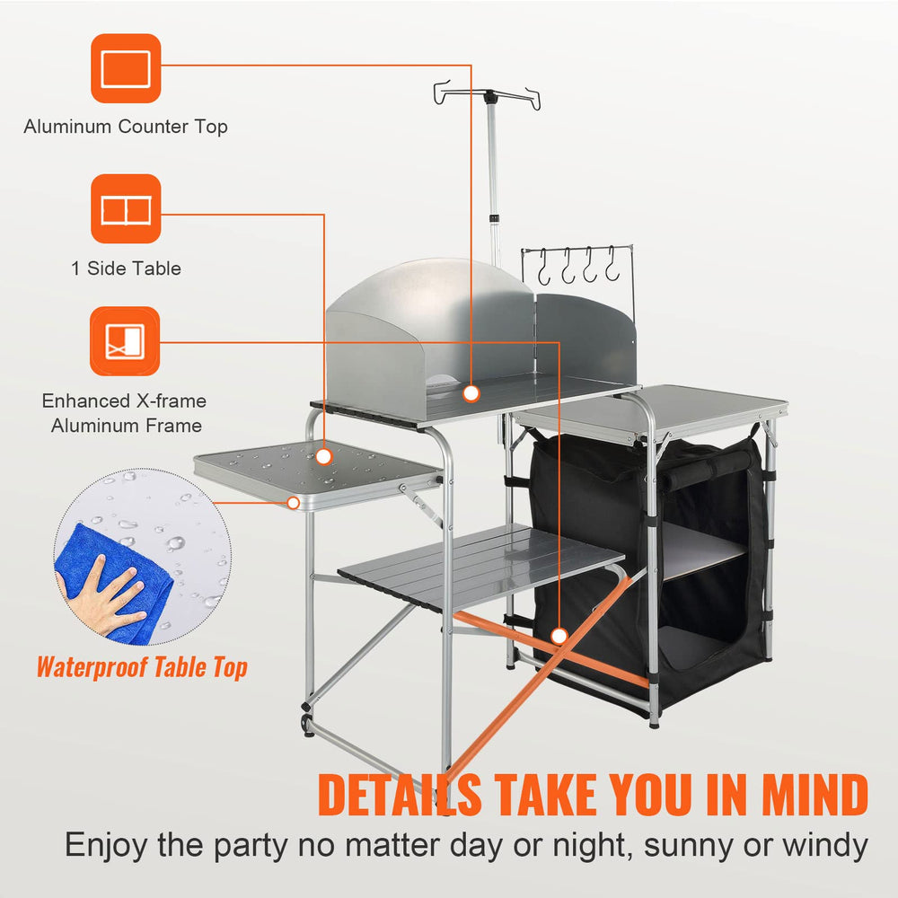 VEVOR camping kitchen table folds to a 5.1 inch thick profile.