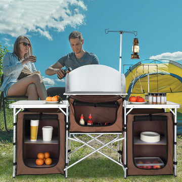 VEVOR camping kitchen table folded compact for easy portability.