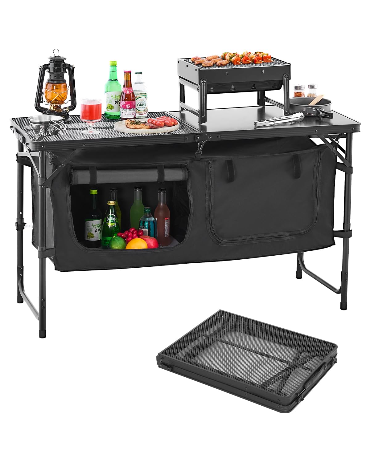 VEVOR camping kitchen table, folded-compact, ideal for space-saving storage.