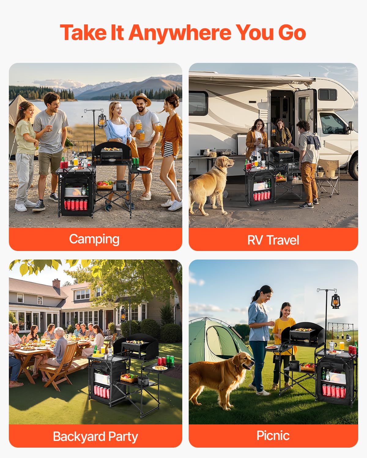 VEVOR camping kitchen table quick-fold setup for on-the-go use