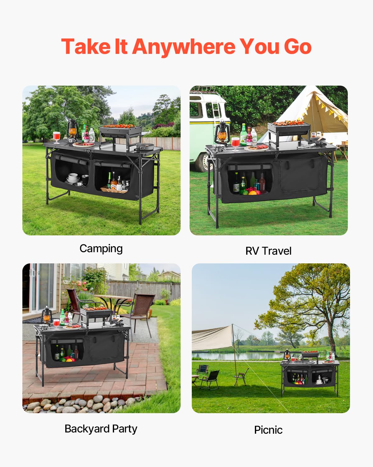 VEVOR camping kitchen table in action during picnic or BBQ.