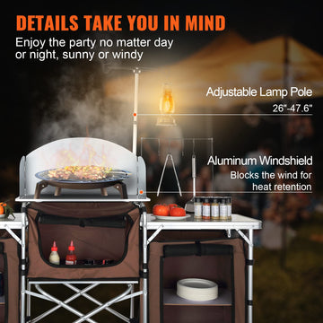 VEVOR camping kitchen table lamp stand for night lighting at campsite.