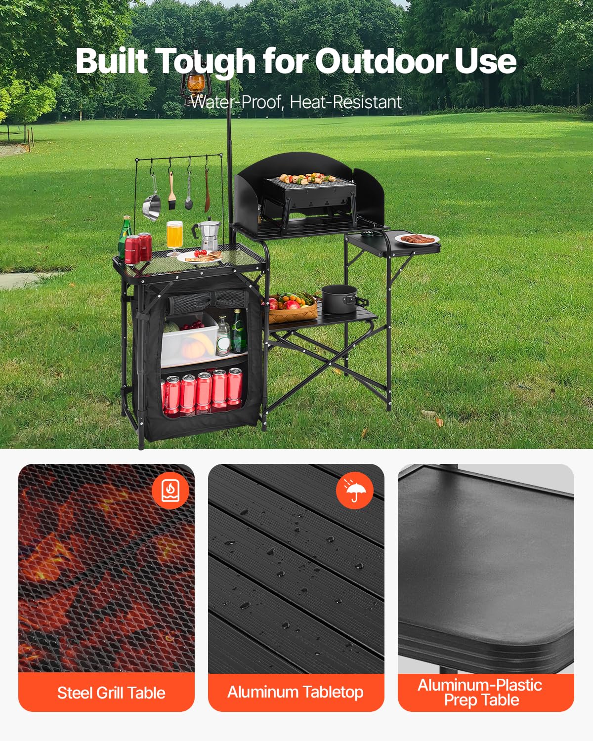 VEVOR camping kitchen table reinforced X-shaped frame for stability