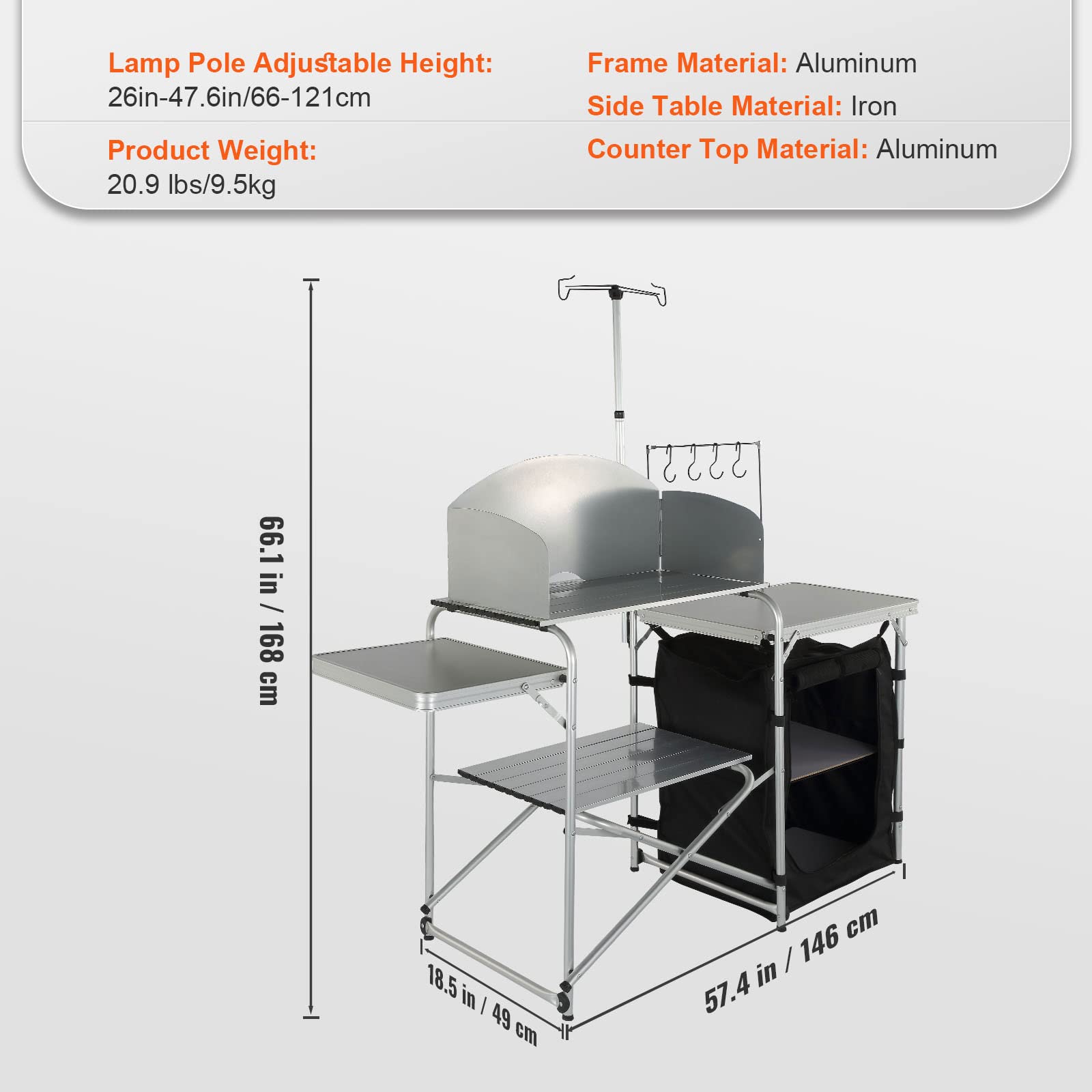 VEVOR camping kitchen table storage compartments organized space for utensils and gear.