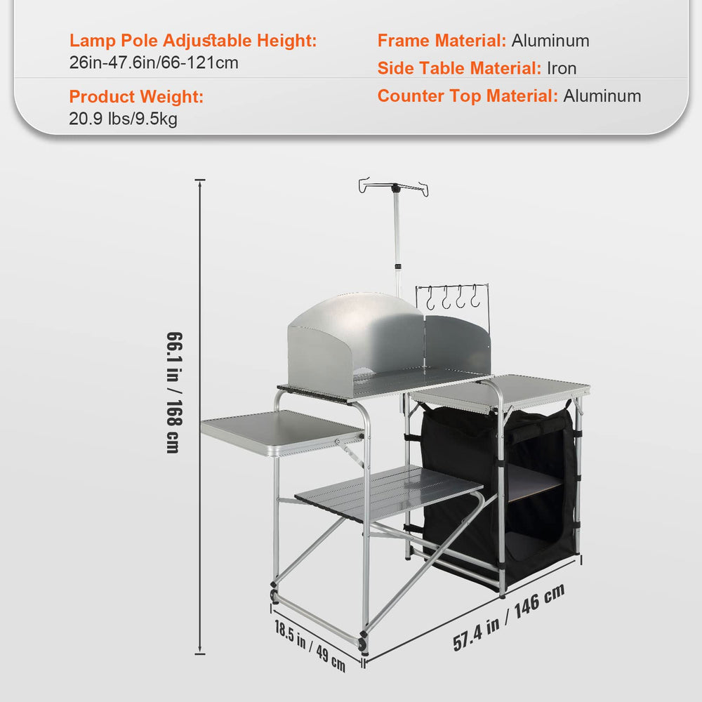 VEVOR camping kitchen table storage compartments organized space for utensils and gear.