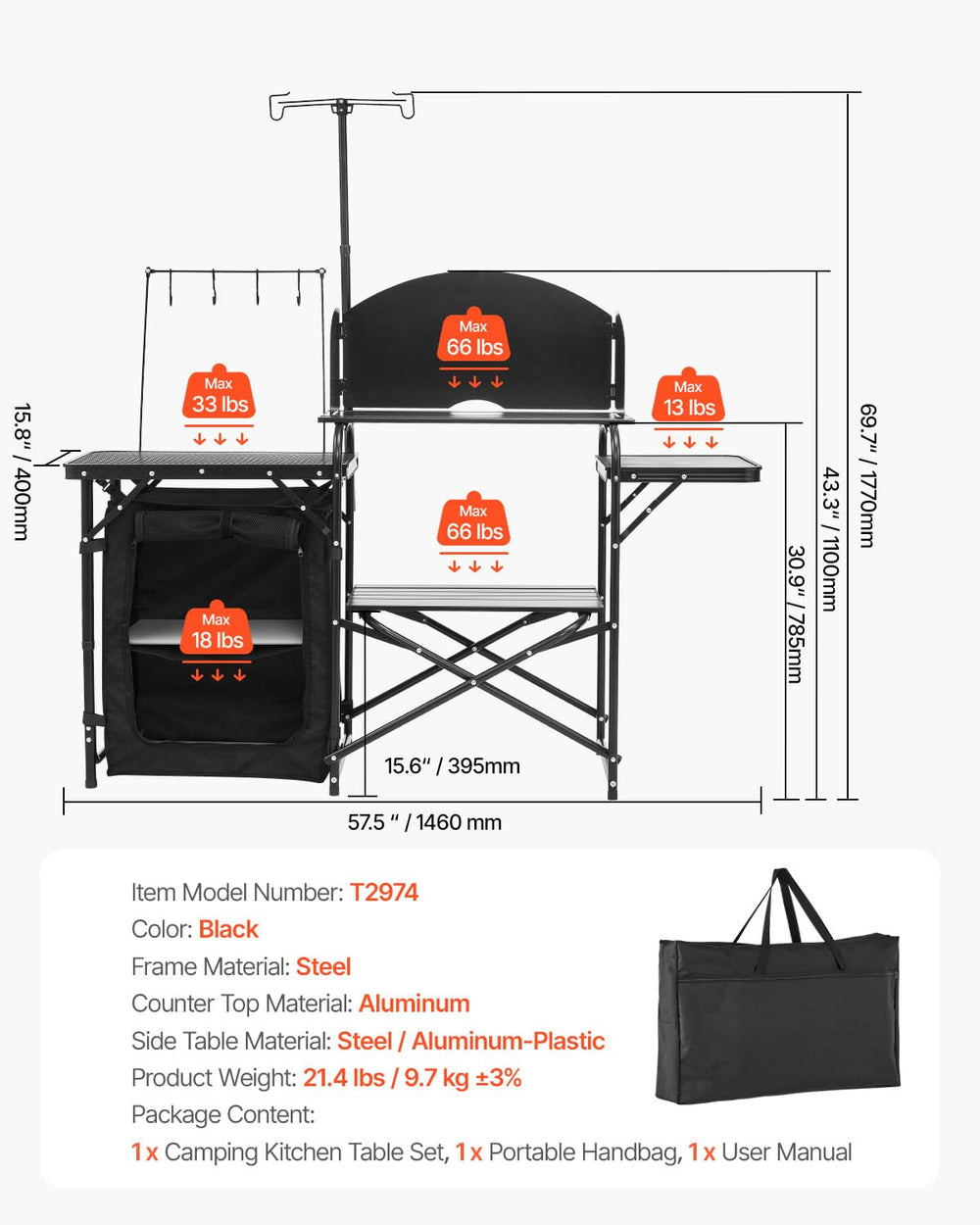 VEVOR camping kitchen table side table adds prep space