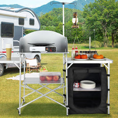 VEVOR camping kitchen table with aluminum frame ready for outdoor setup.
