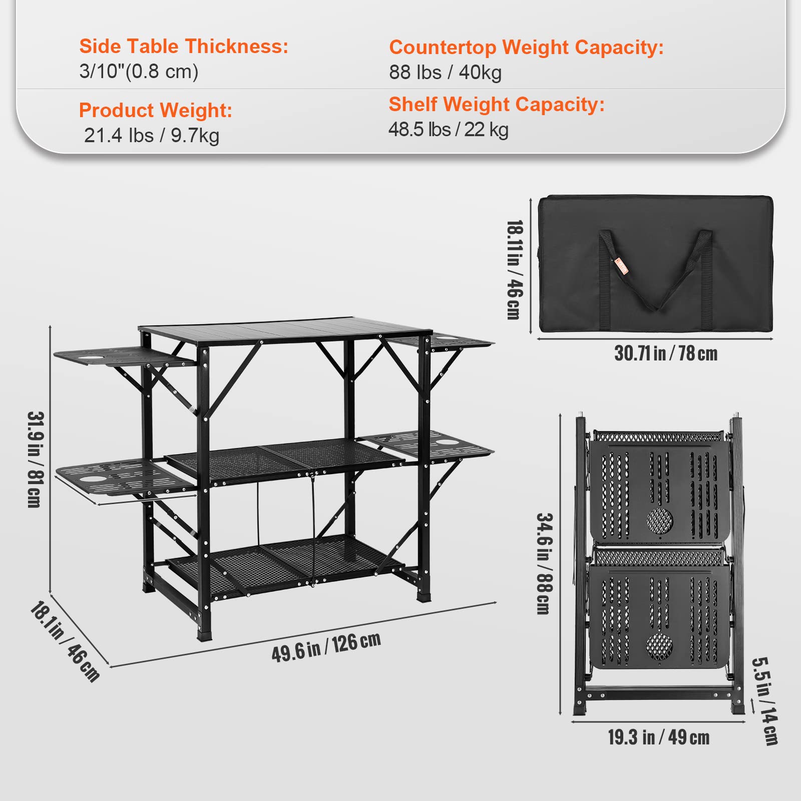 VEVOR camping table includes storage shelf for cookware and stoves.