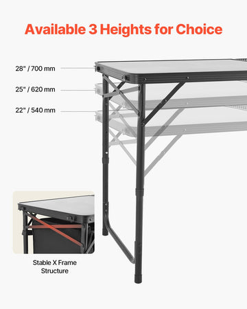 VEVOR camping kitchen table with sturdy-x-legs for added stability.