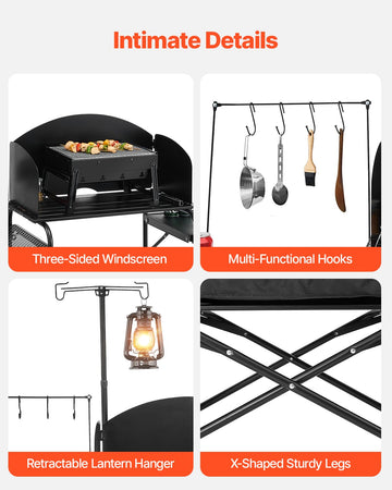 VEVOR camping kitchen table three-side windscreen preserves flame and heat