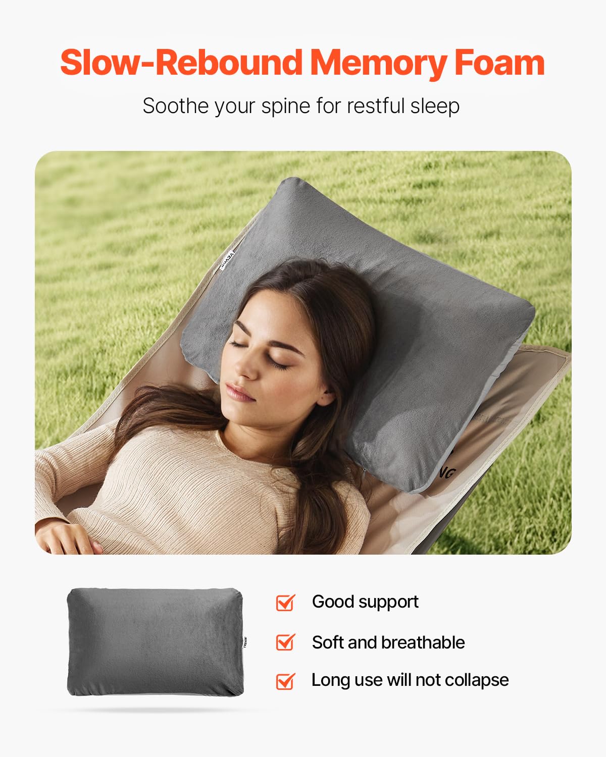 VEVOR compact pillow showcasing lightweight design for easy backpacking and travel