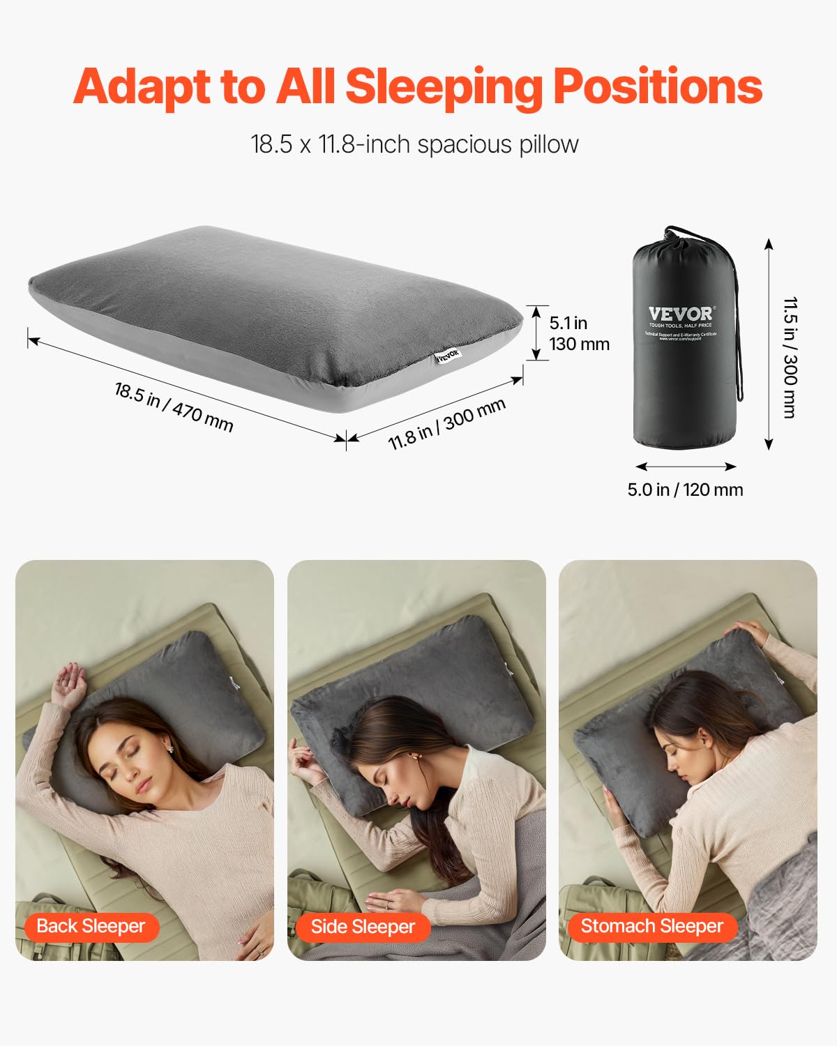 VEVOR spacious size accommodates all sleeping positions for comfort anywhere