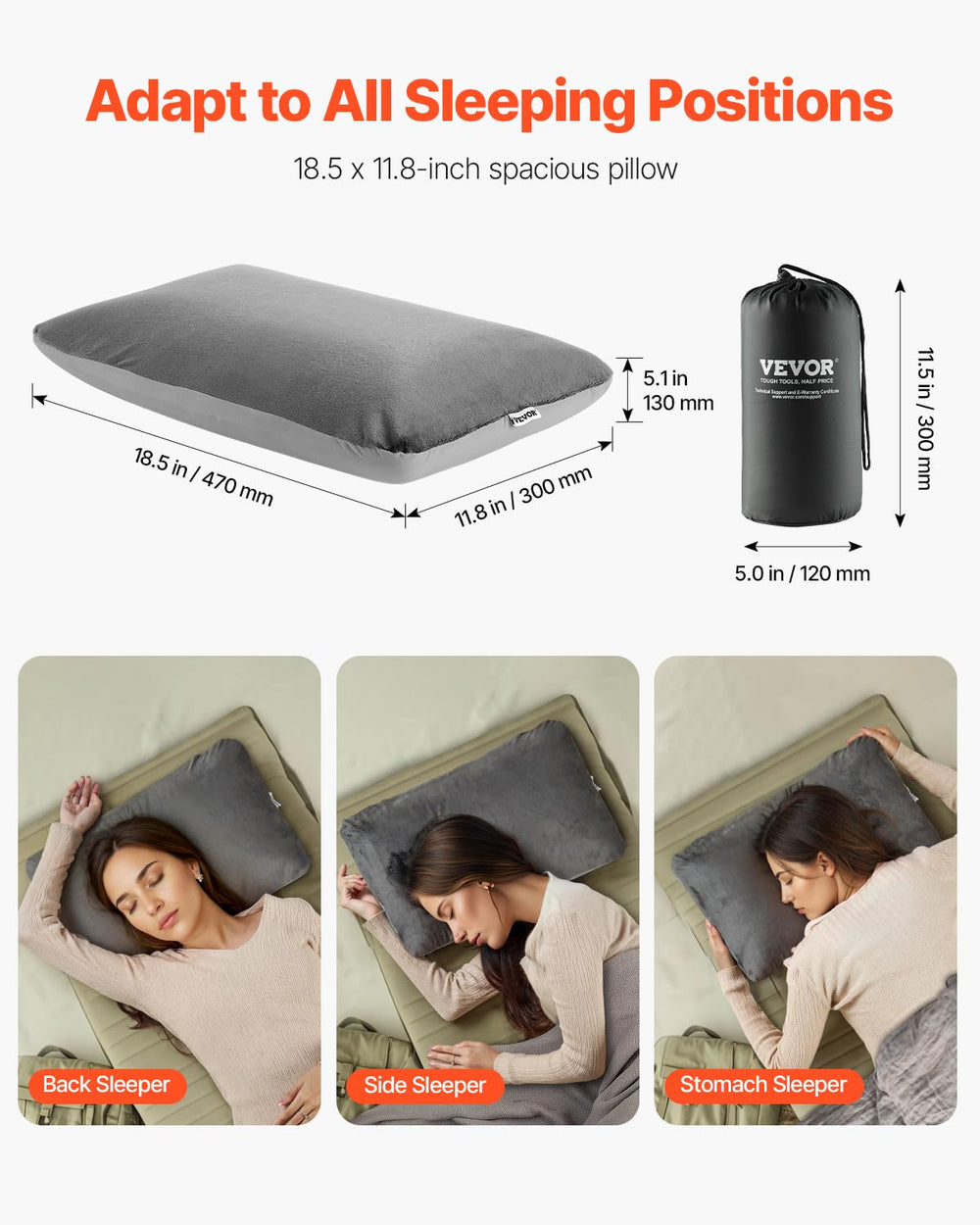 VEVOR spacious size accommodates all sleeping positions for comfort anywhere