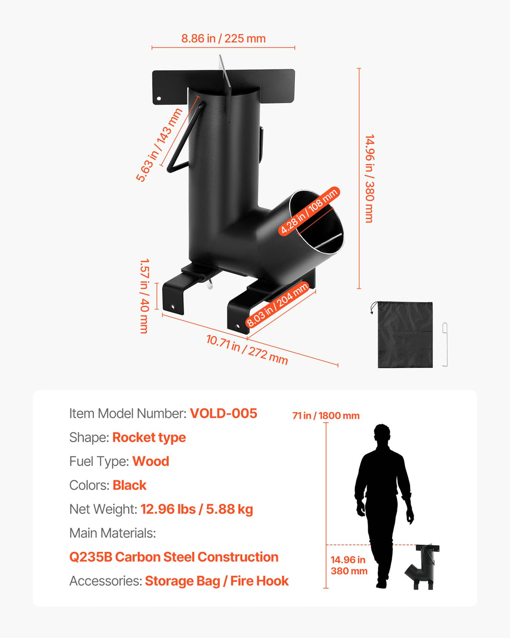 VEVOR camping rocket stove backpacking-ready design supports on-the-go meals
