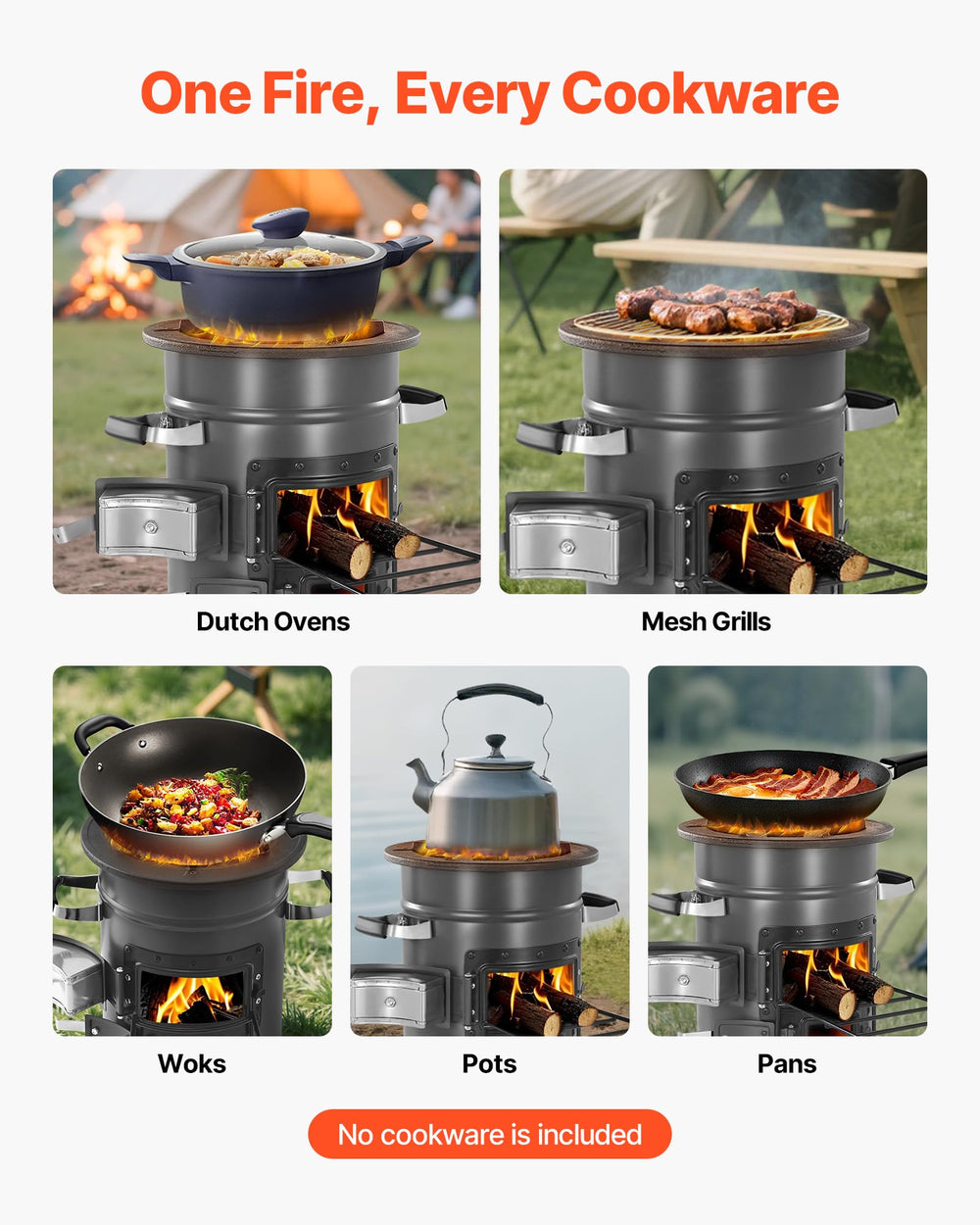 VEVOR rocket stove cast-iron top supports stable cooking
