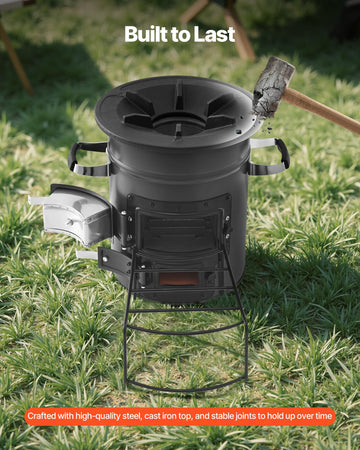 VEVOR camping rocket stove open-door design for easy loading and quick starts
