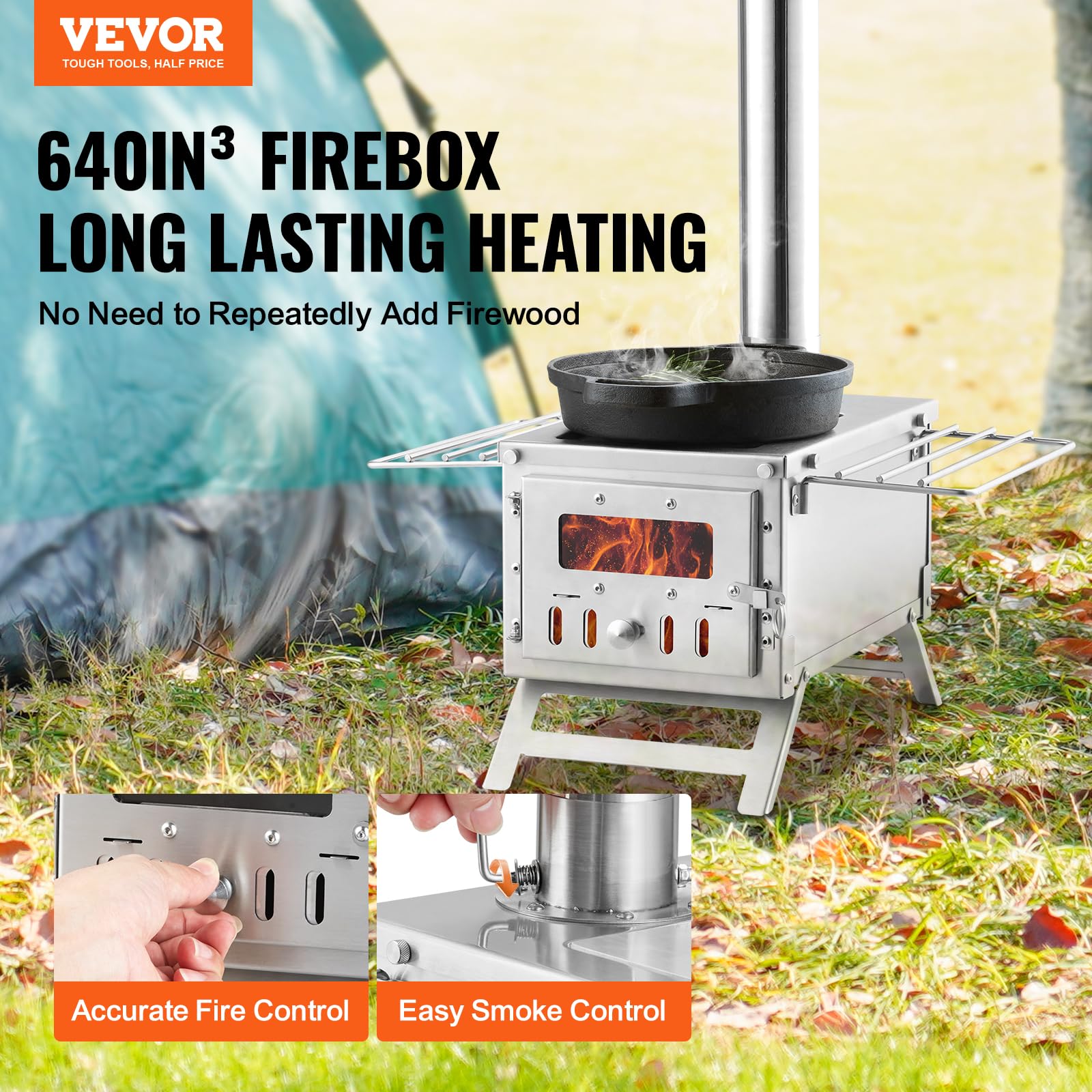 VEVOR camping stove chimney pipes ensure stable venting for clean burning.