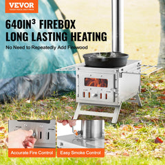 VEVOR camping stove chimney pipes ensure stable venting for clean burning.