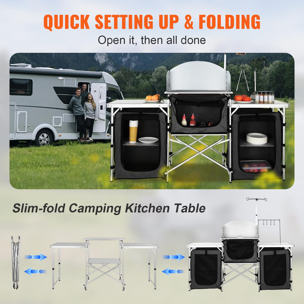 VEVOR camping table with three cupboards for organized gear