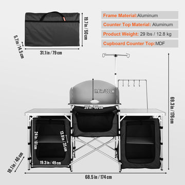 VEVOR camping table side table and hooks for utensils