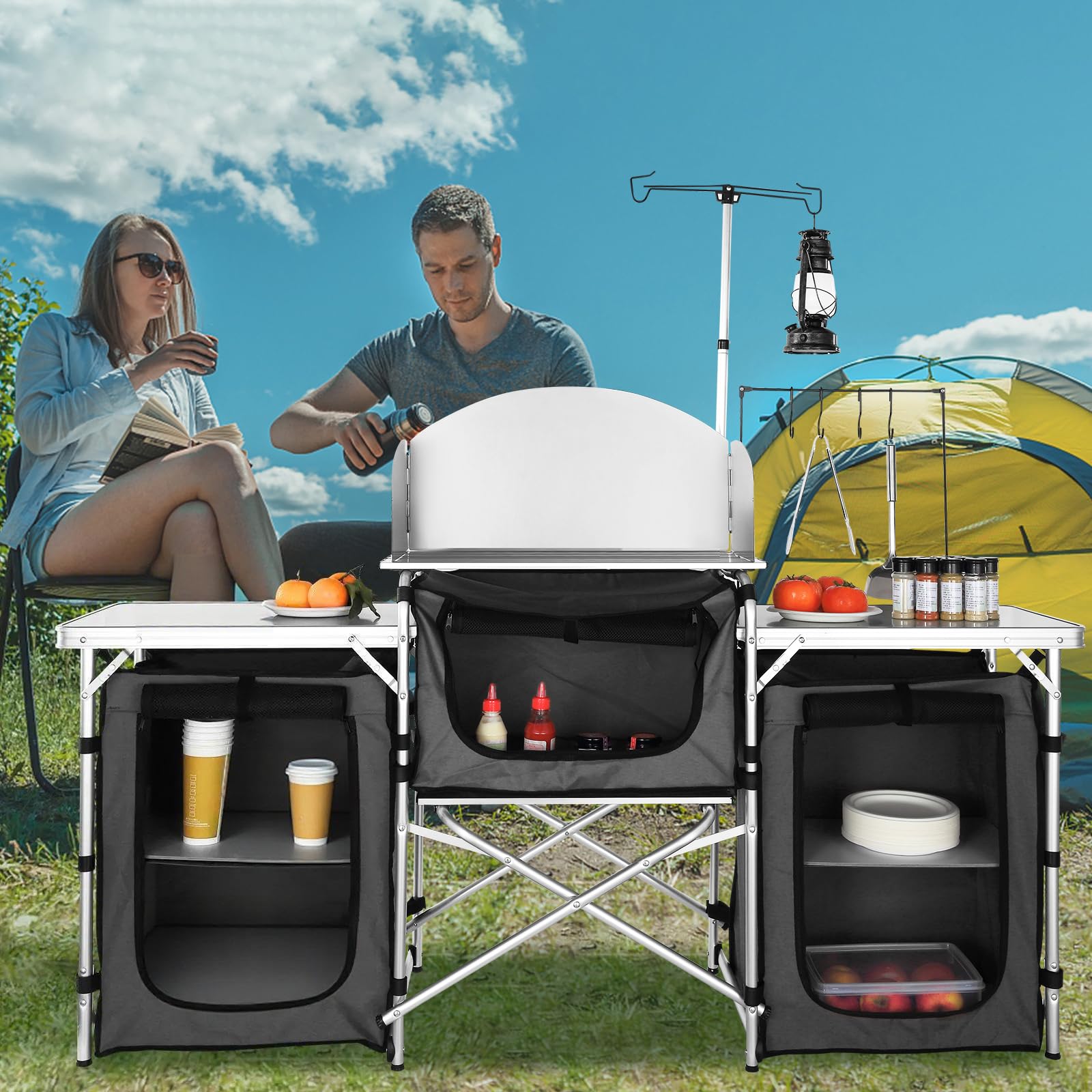 VEVOR camping table with storage compartments keeps tools organized on the go