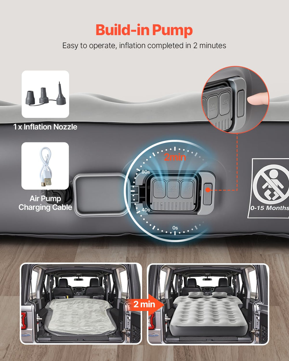 VEVOR car air mattress detachable pillow provides head and neck support