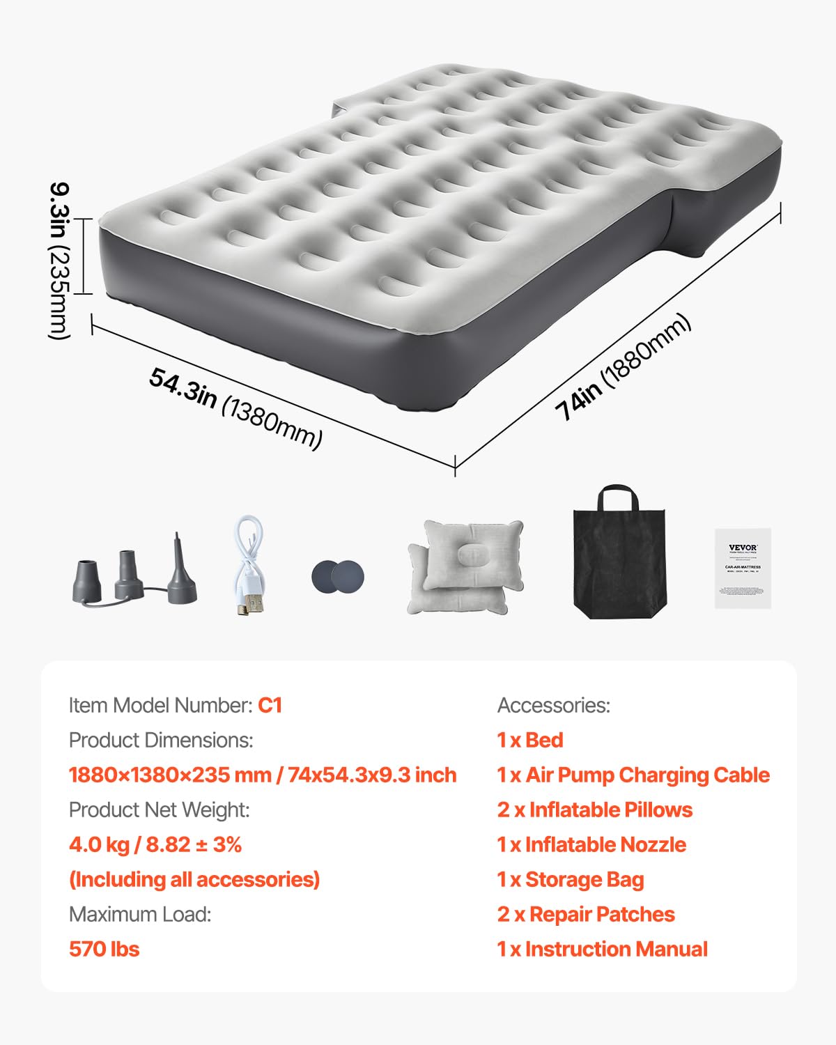 VEVOR car air mattress wide application for camping, travel, or home use