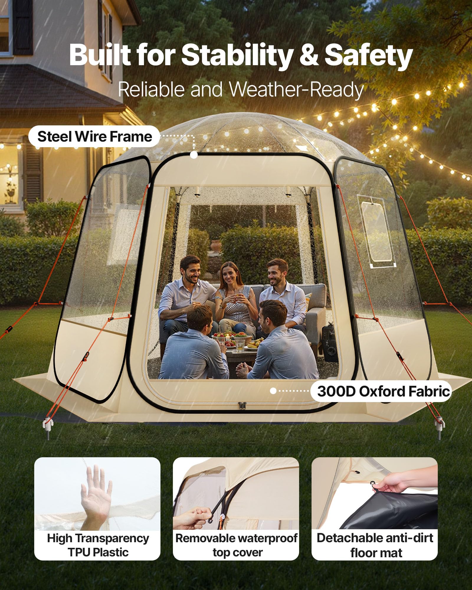 VEVOR clear TPU-panel dome enhances visibility while sheltering