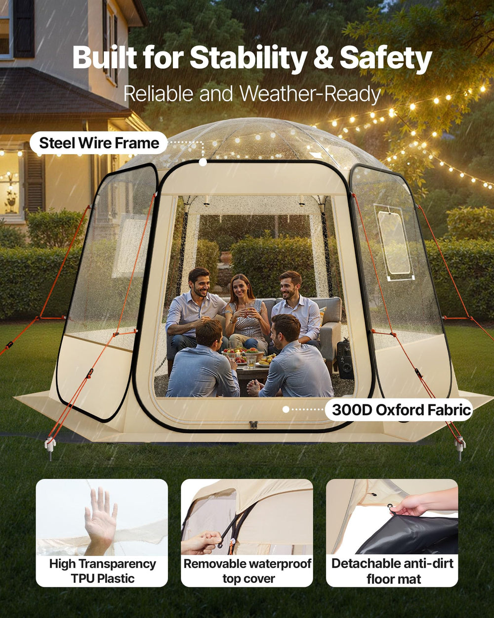 VEVOR clear TPU-panel dome enhances visibility while sheltering