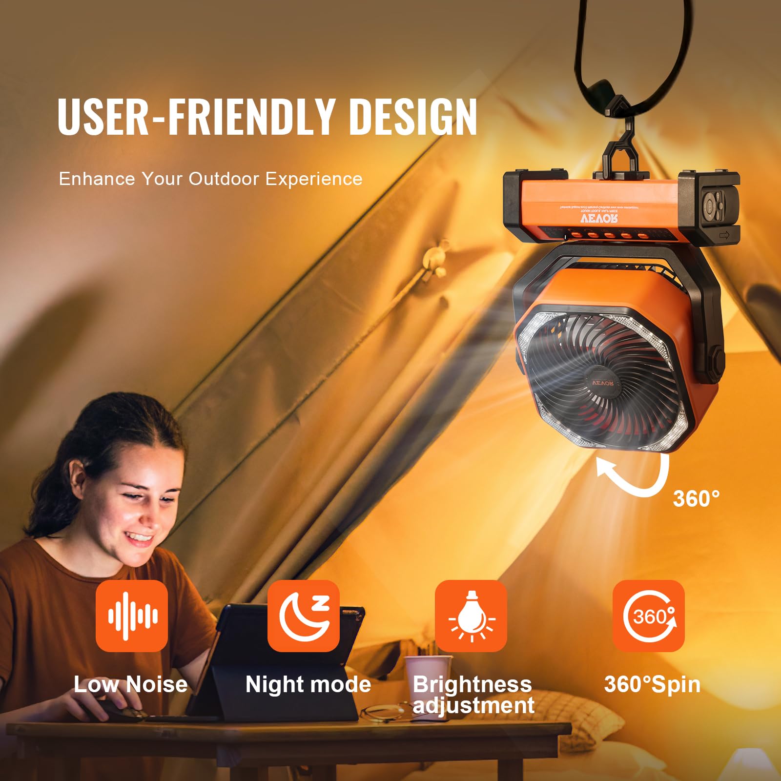 VEVOR compact portable design fits in a small tent or desk.