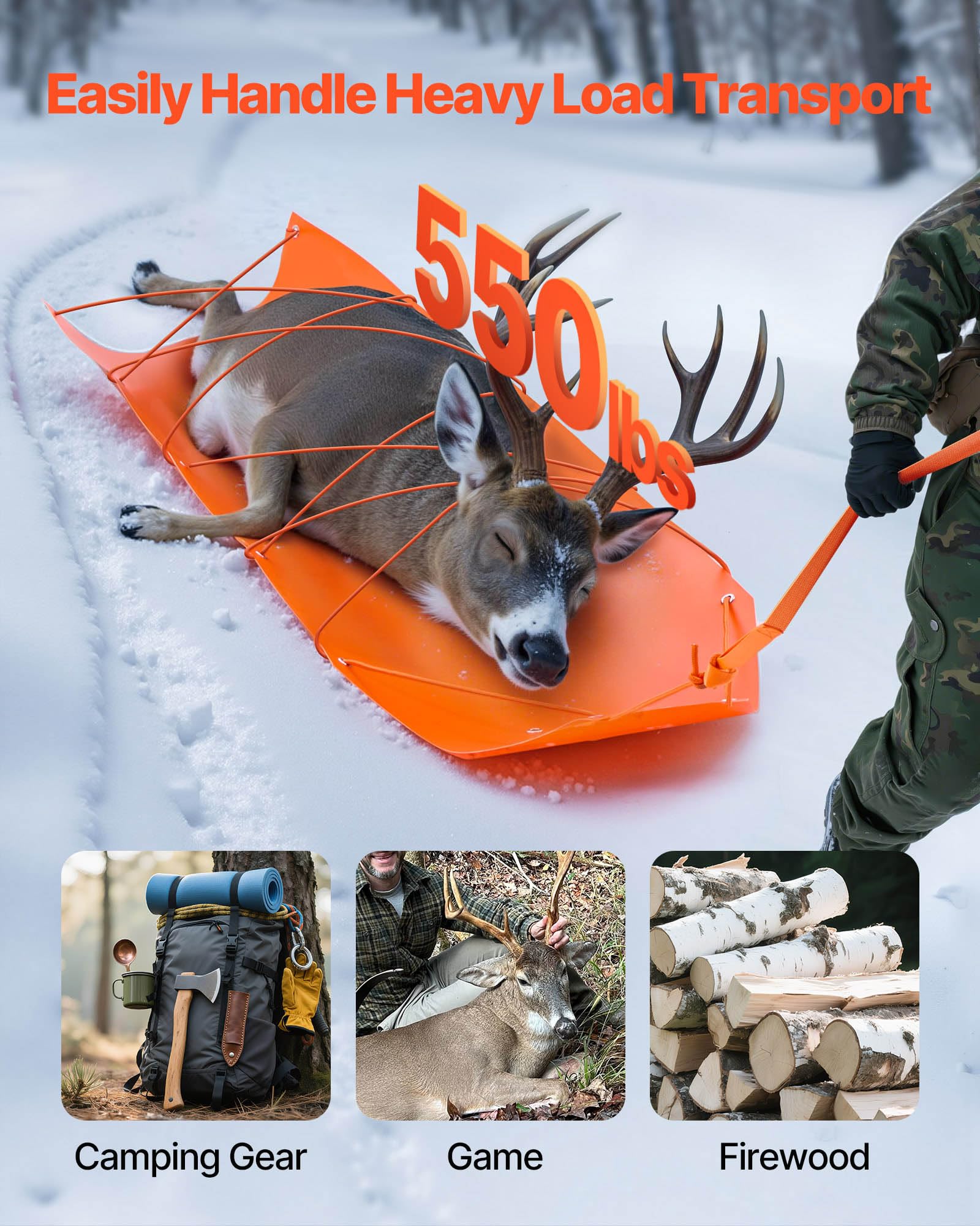 VEVOR Deer Drag Sled rope and handle close-up for secure towing