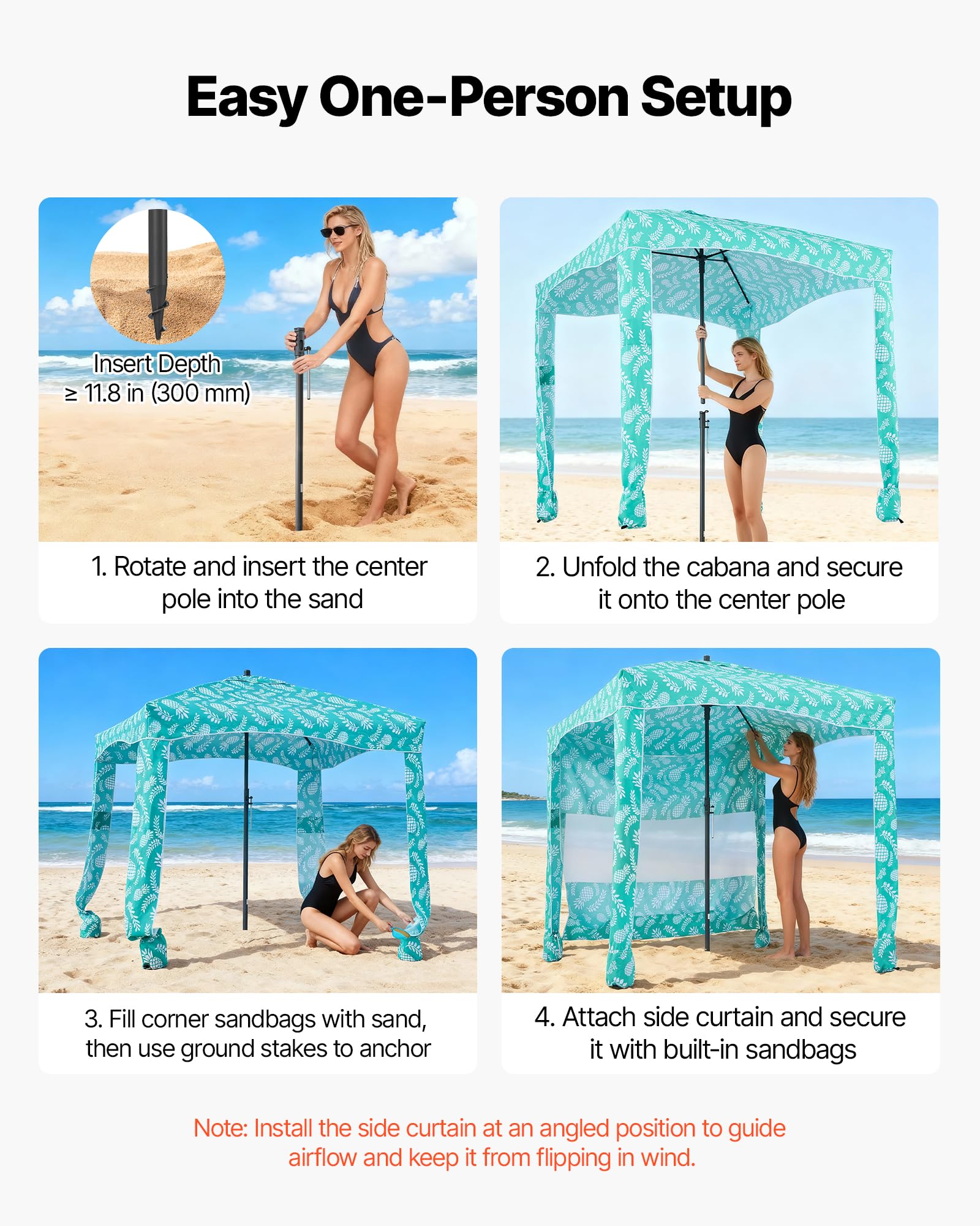 VEVOR Beach Cabana detachable side curtain enables flexible shade control.
