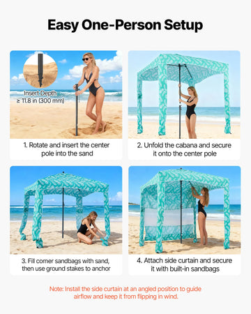 VEVOR Beach Cabana detachable side curtain enables flexible shade control.
