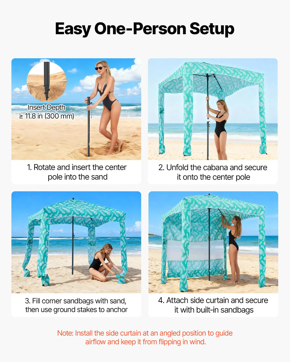 VEVOR Beach Cabana detachable side curtain enables flexible shade control.