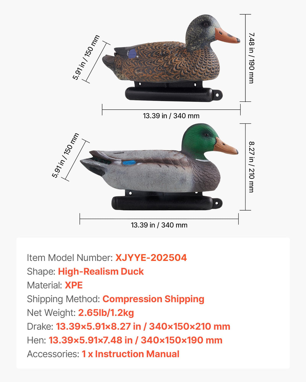 VEVOR Duck Decoys six-bird set demonstrating mixed postures for lifelike scenes