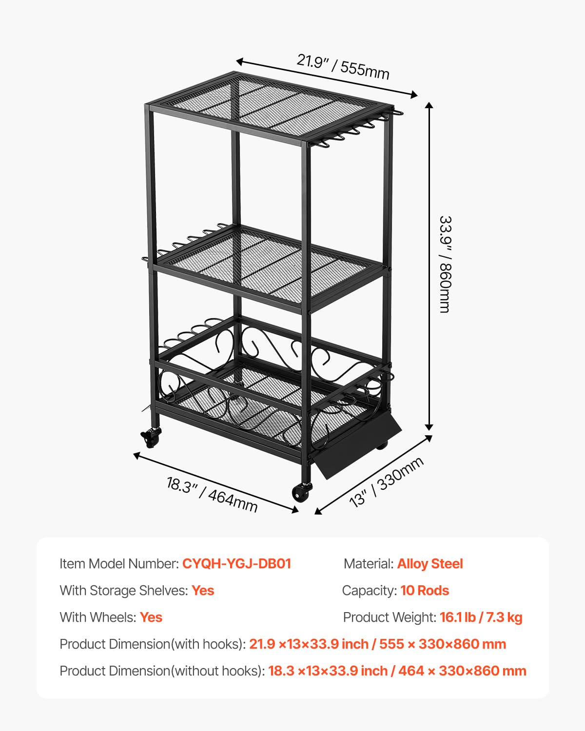 VEVOR durable steel-frame rod rack withstands heavy fishing gear.