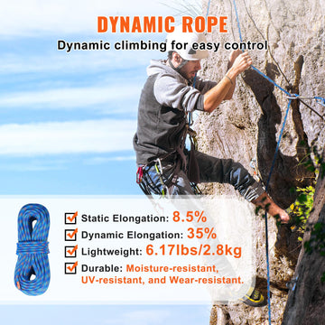 VEVOR blue rope showing UV- and abrasion-resistant braided weave.