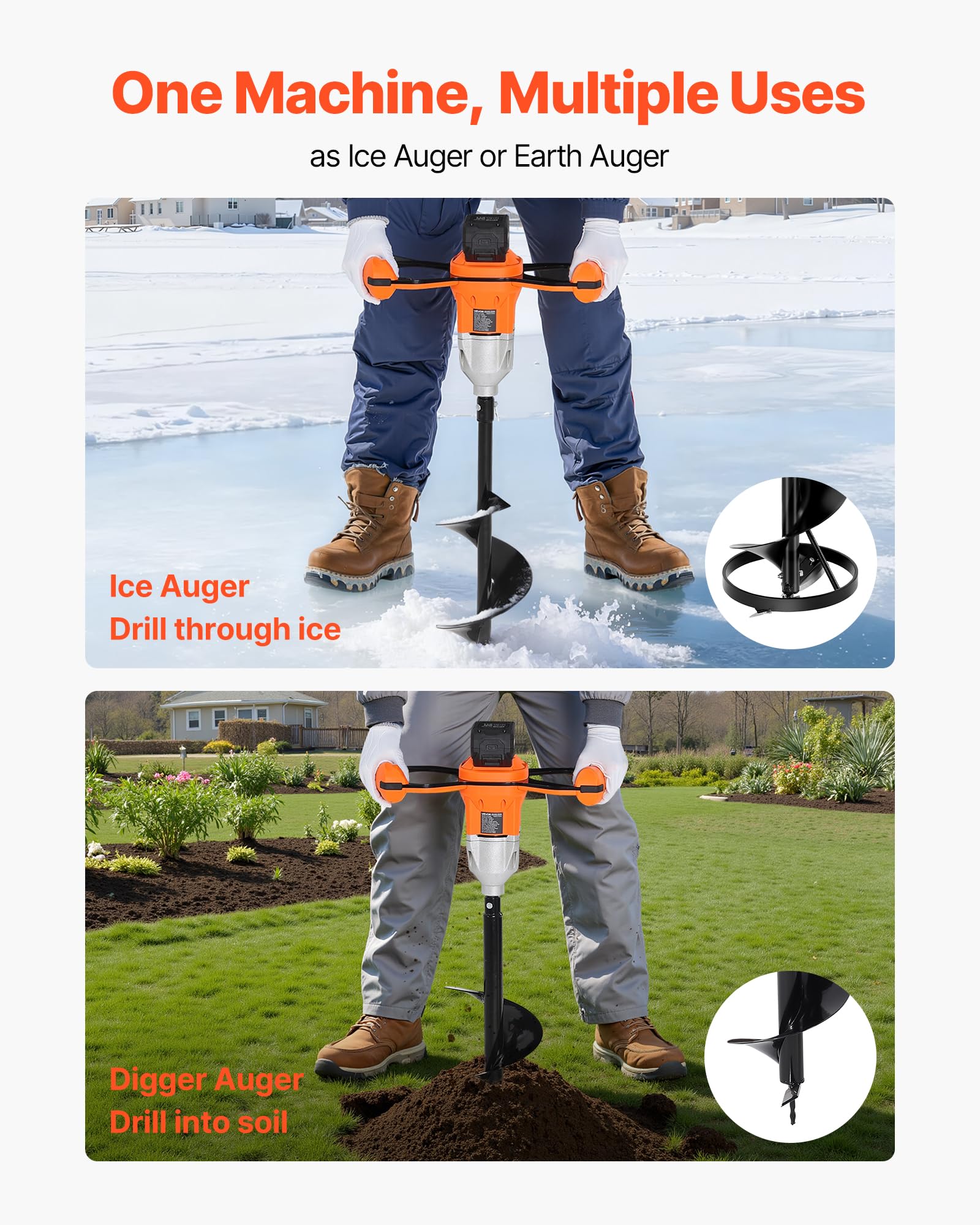 VEVOR earth-auger-bit included expands year-round use for soil tasks.