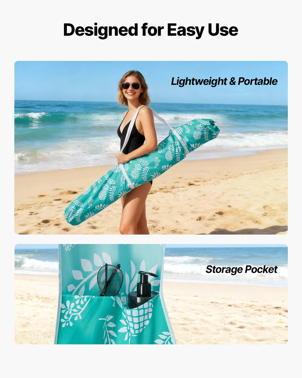 VEVOR Beach Cabana quick setup highlights three to four minute assembly.
