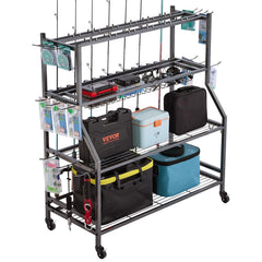 VEVOR fishing rod holder displaying 15-rod rack for organized garage storage.