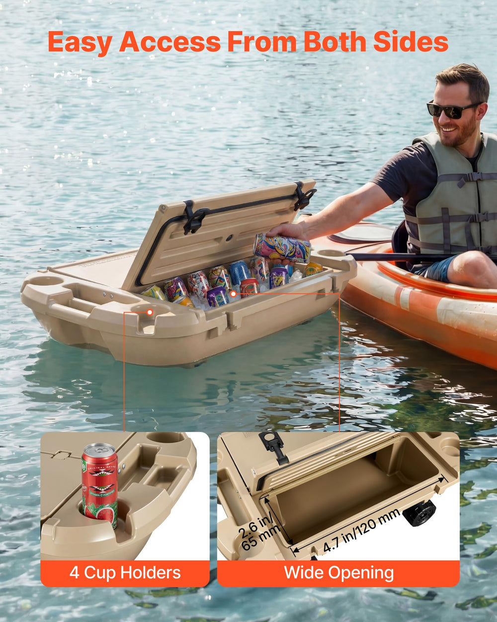 VEVOR apricot floating cooler cup holders on top for drinks upright