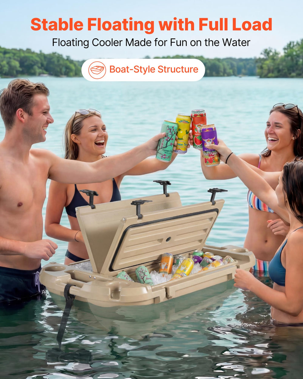 VEVOR apricot floating cooler lid open for quick loading from either side