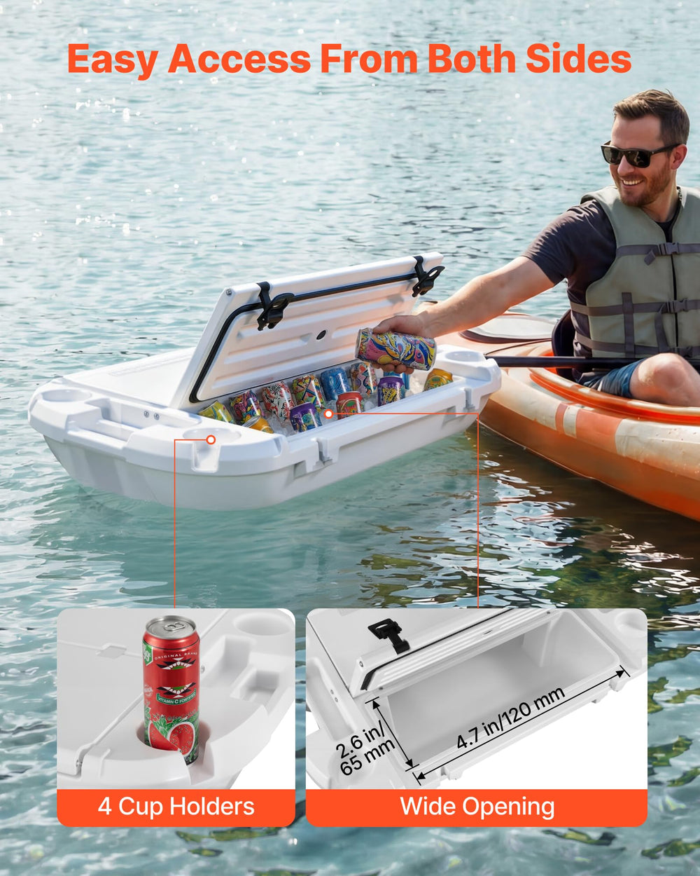 VEVOR cooler features side handles and tow rope for easy transport