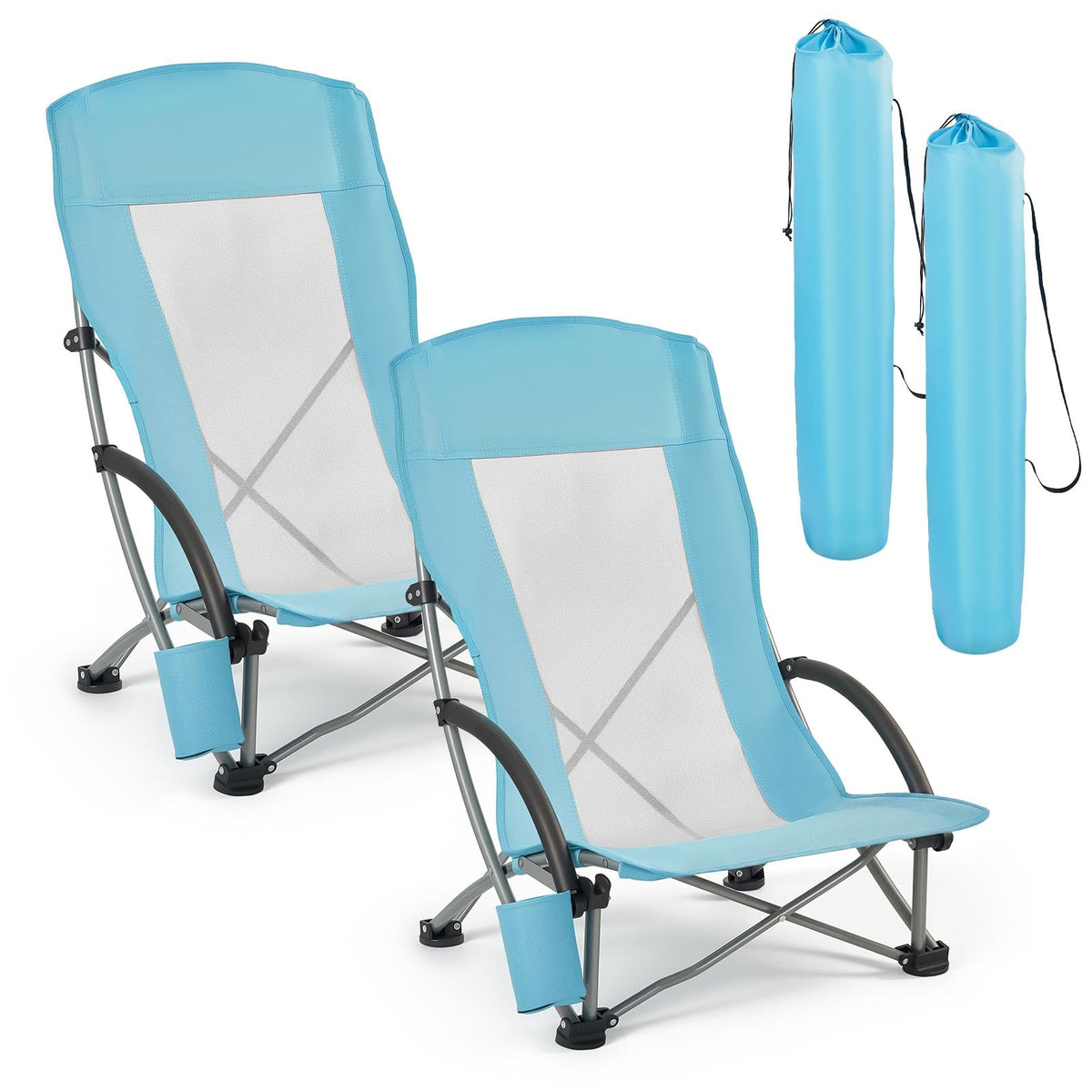 VEVOR folding beach chair high-back with Teslin mesh for breathable comfort on sand