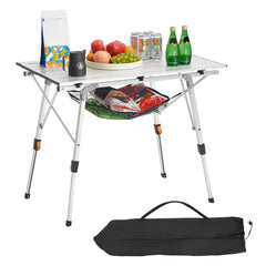 VEVOR folding camping table with roomy 35-inch top for outdoor meals.