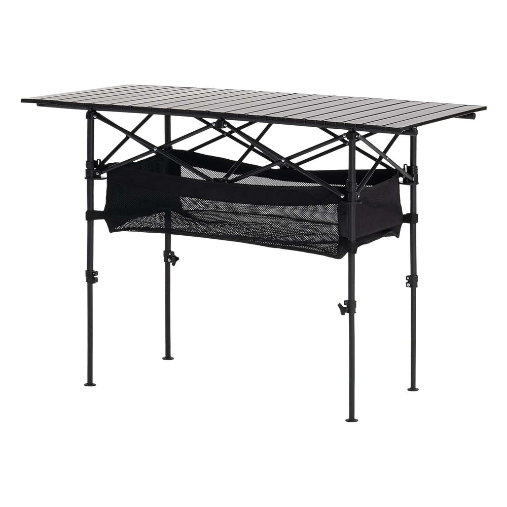 VEVOR folding camping table at beach or tailgate for meals.