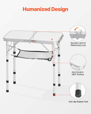 VEVOR folding camping table compact dimensions fit in trunks and bags.