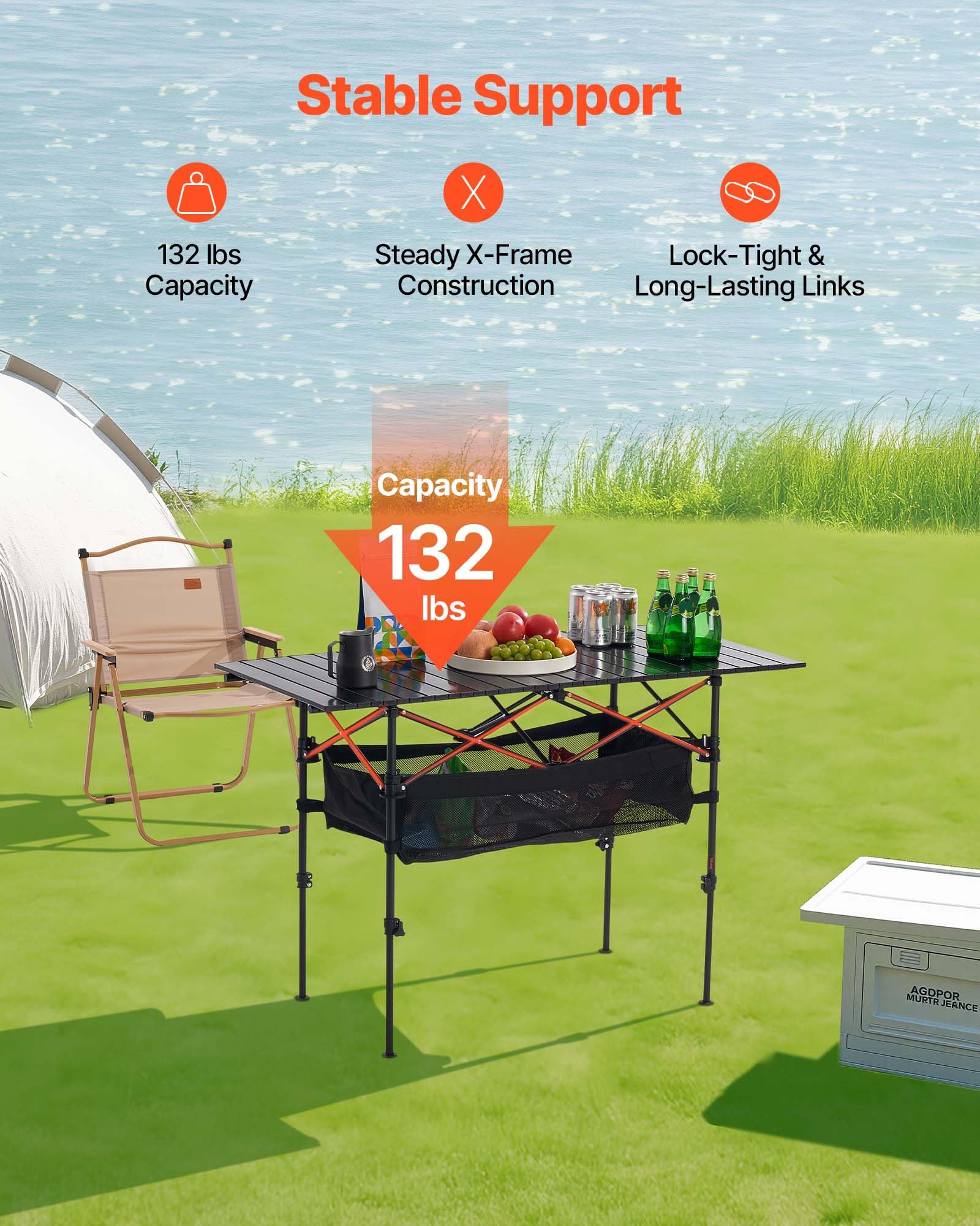 VEVOR folding camping table folded dimensions fit compact trunks and shelves.
