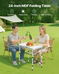 VEVOR folding camping table height adjustment enables comfortable seating.